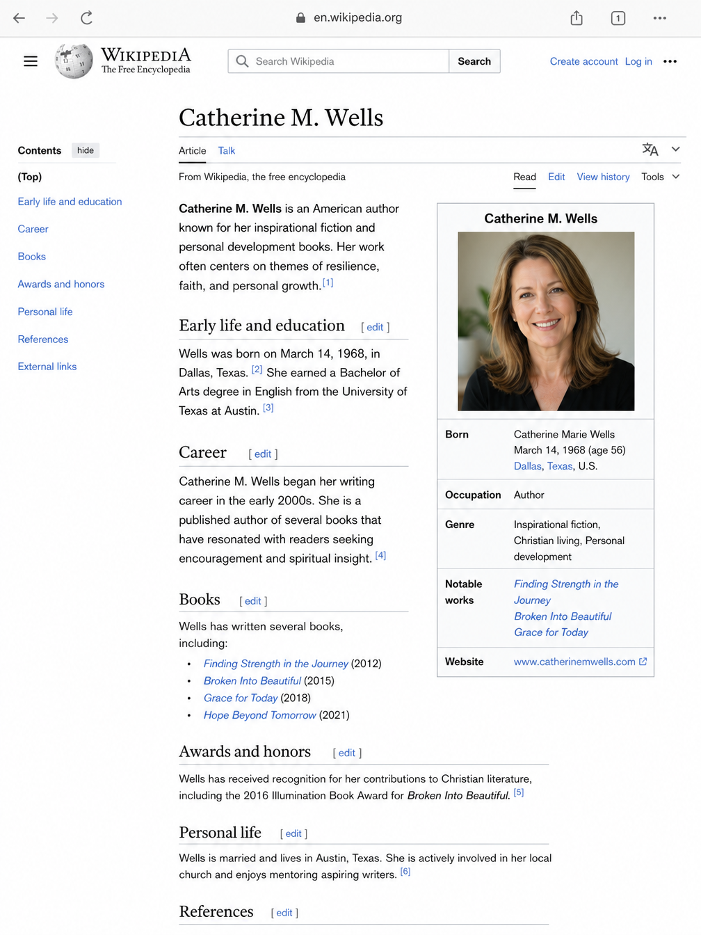 Catherine M. Wells Wikipedia biography