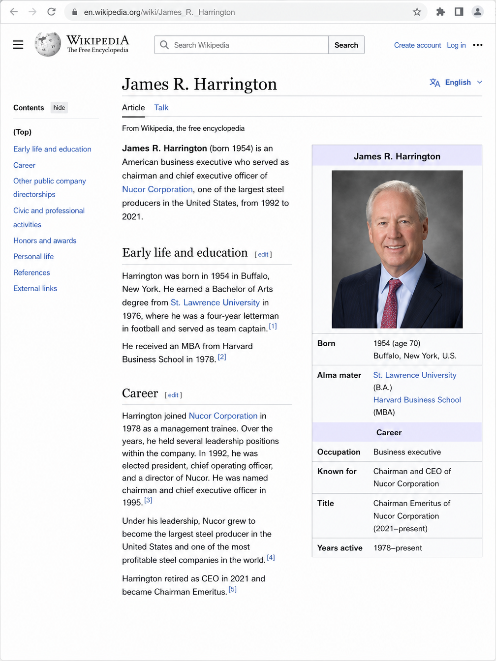 James R. Harrington Wikipedia biography