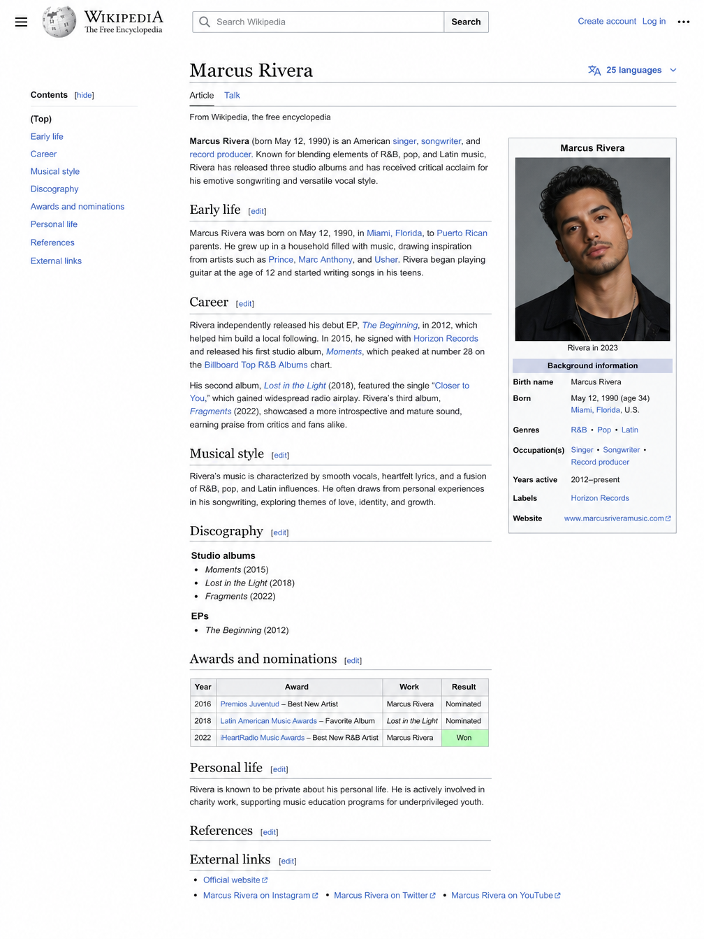 Marcus Rivera Wikipedia biography