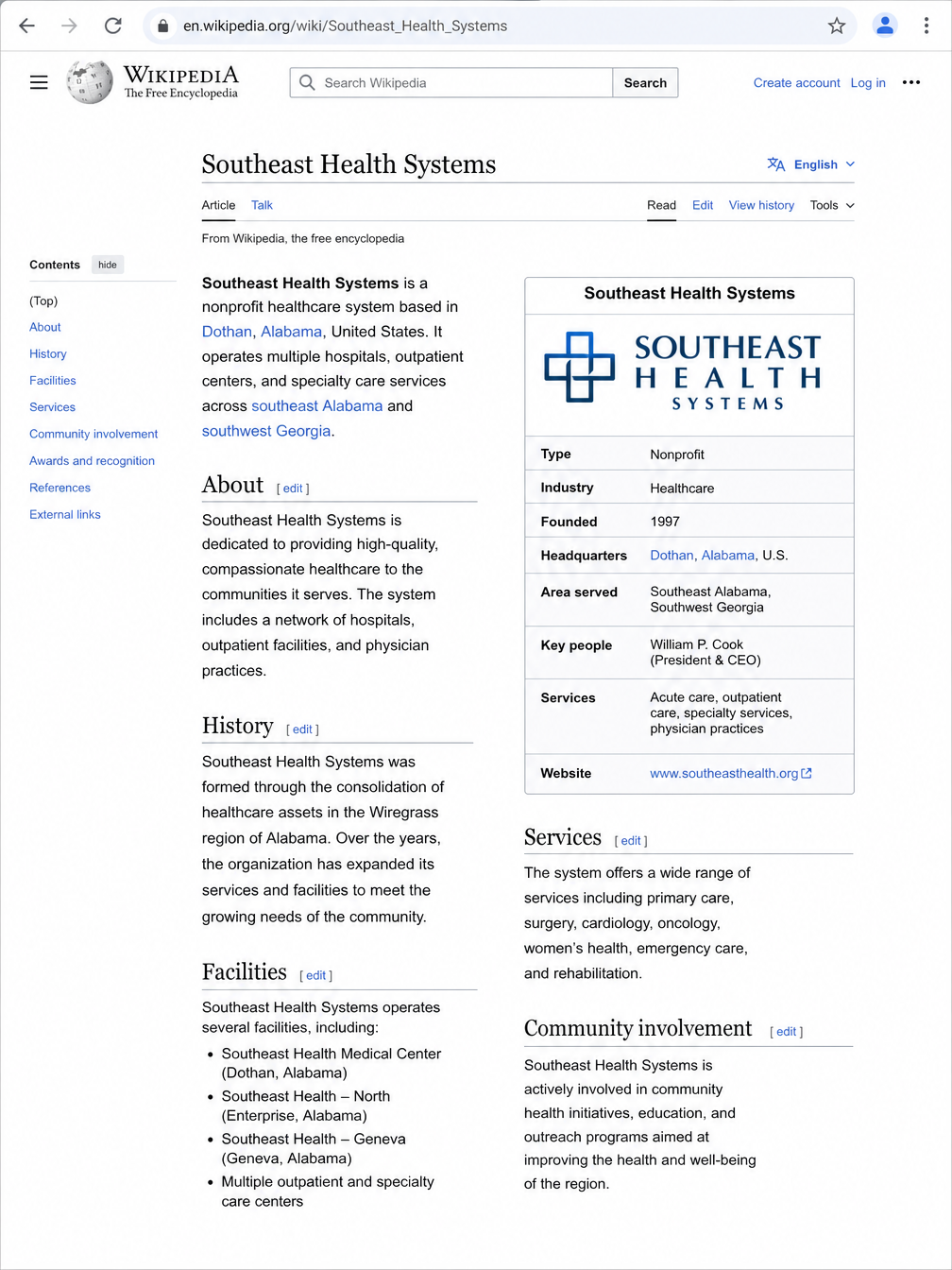 Southeast Health Systems Wikipedia page